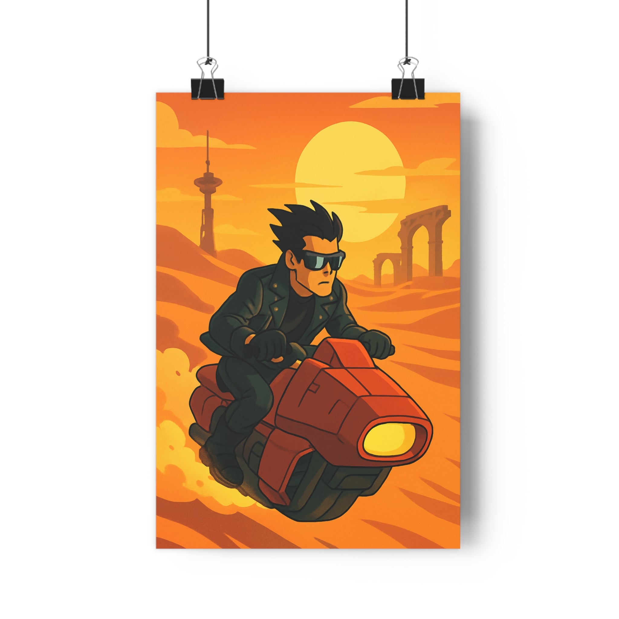 Poster décoratif rétro aventure jaune orange animation stylisée chambre salon design tendance unique élégant