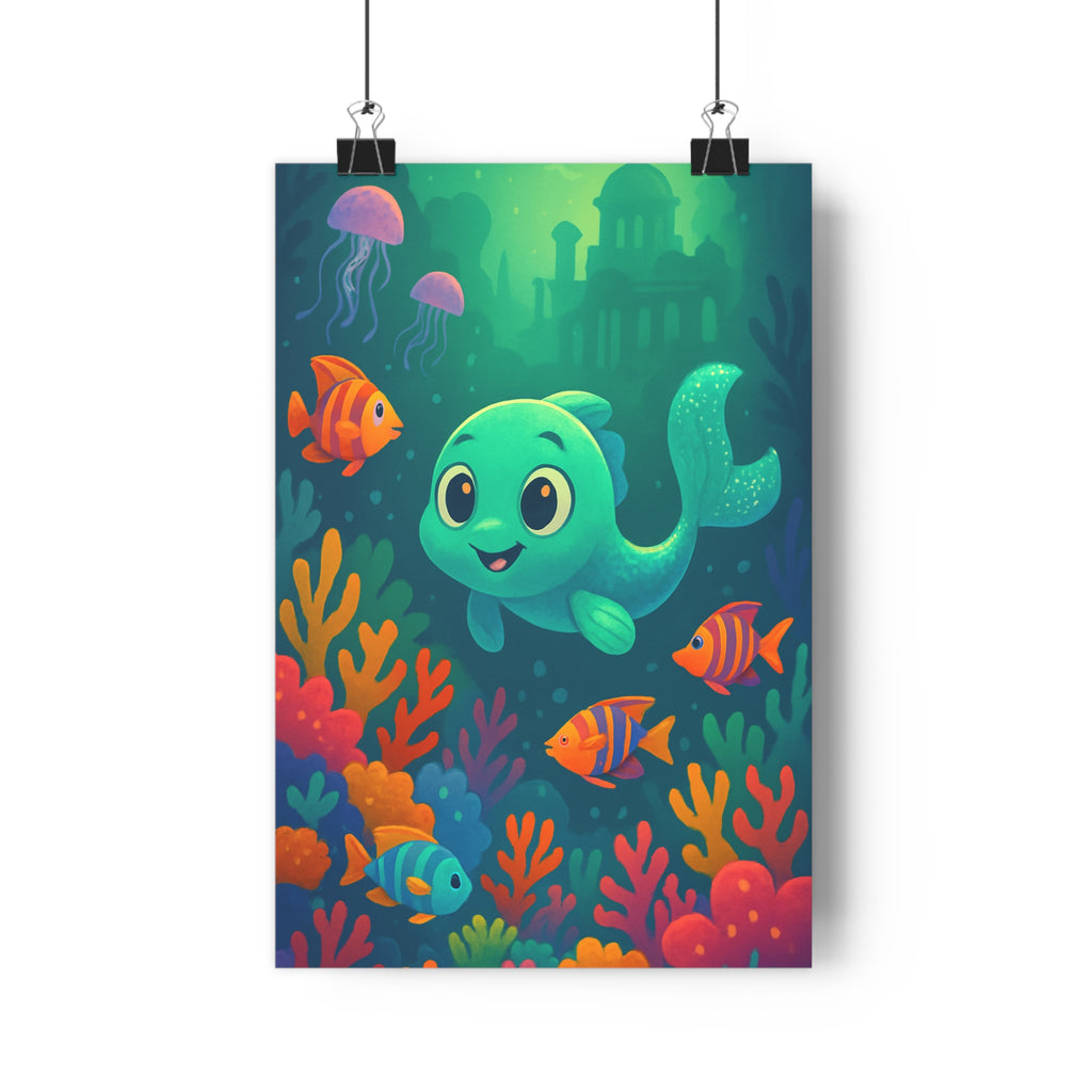 Poster décoratif enchanteur sousmarin coloré mystique joyeux chambre enfant corail poisson magique créatif lumineux