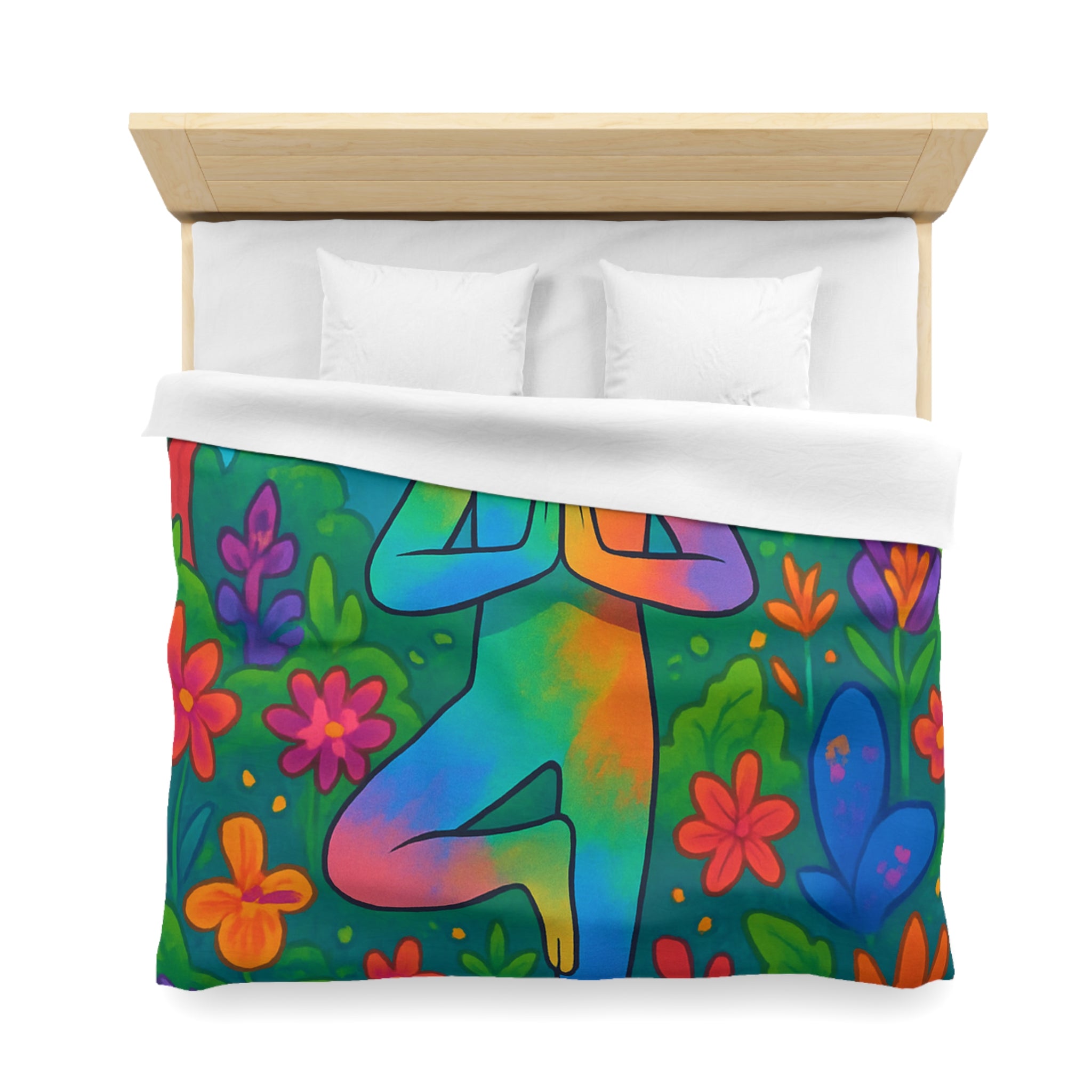 Housse de Couette avec Illustration Arc-en-Ciel d’une Personne Pratiquant le Yoga en Nature