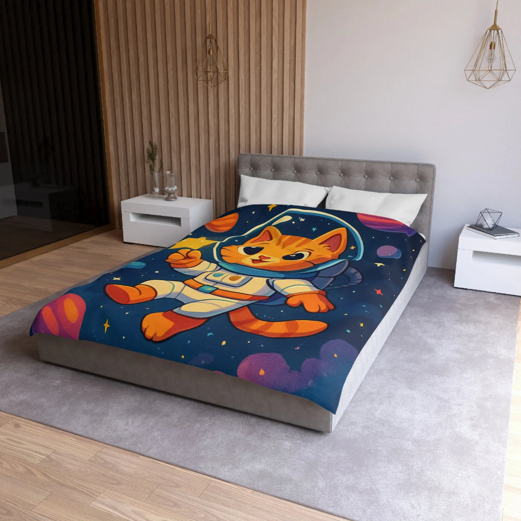 Housse de Couette avec Chat Astronaute et Étoiles dans Espace Coloré pour Enfants