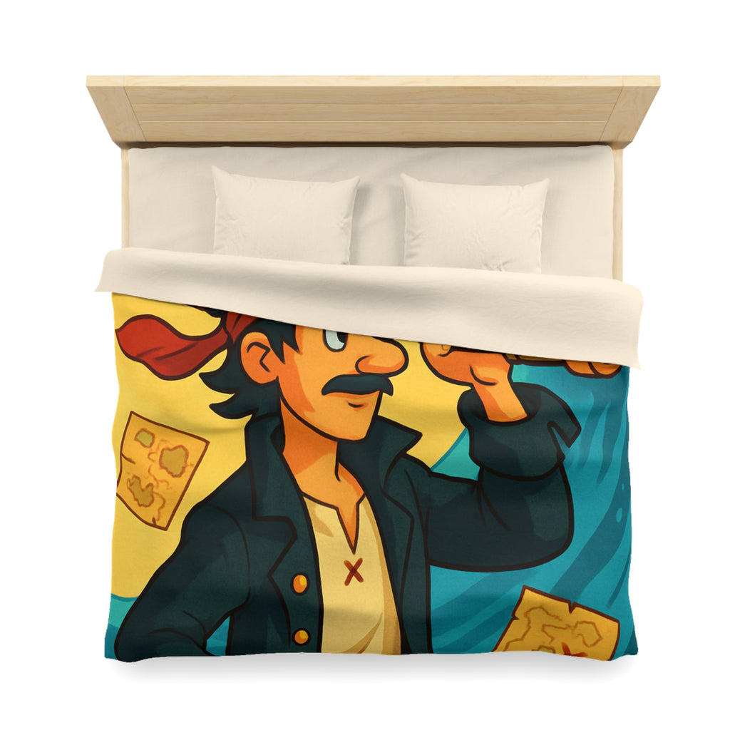 Housse de Couette Pirate pour Chambre Adulte avec Carte Trésor et Vagues Océaniques