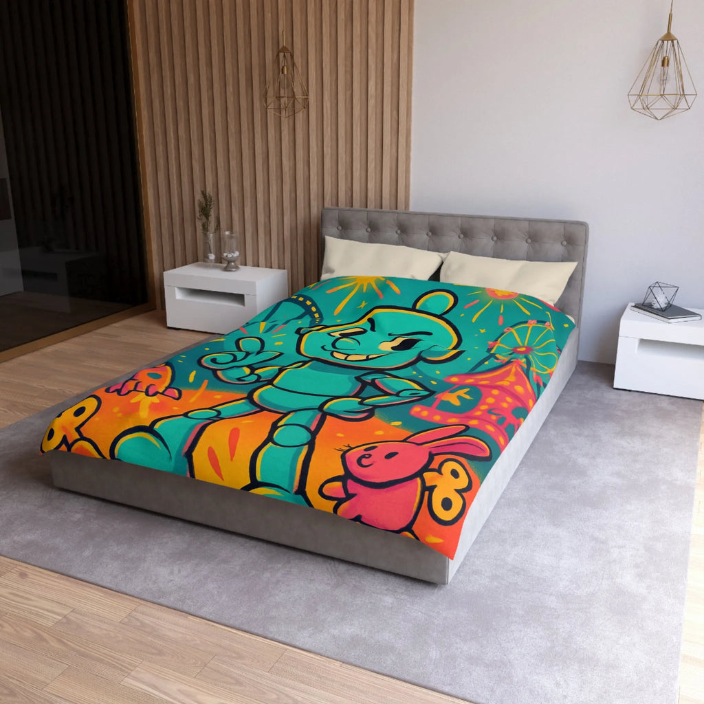 Housse de Couette Ludique avec Robot Jouet et Feux d’Artifice Multicolores pour Enfants