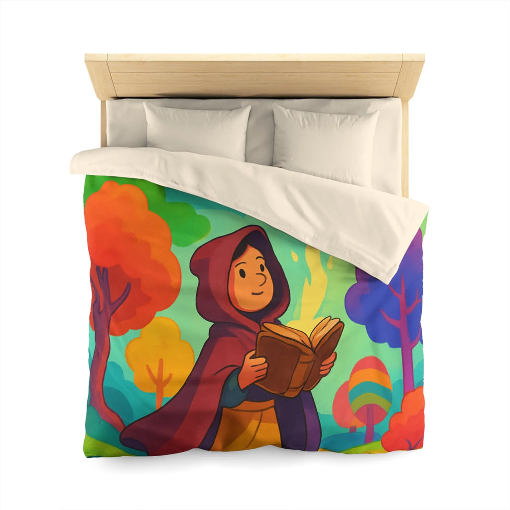 Housse de couette colorée avec scène magique de livre et créatures fantastiques