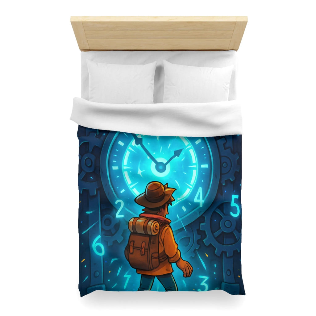 Housse de Couette Aventure Énigmatique Horloger Voyageur avec Éclairage Bleu Futuriste