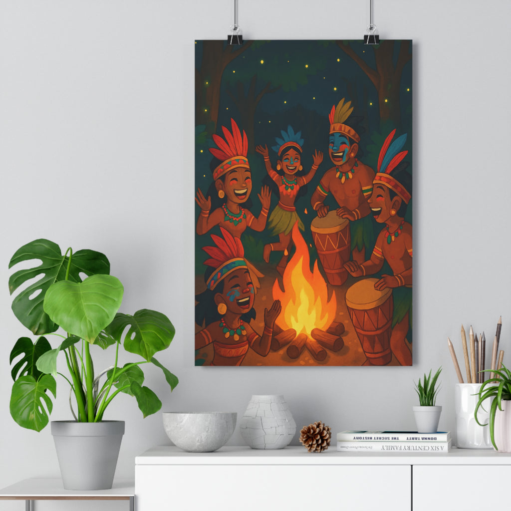 Poster décoratif couleurs tropicales cartoon joyeux chambre salon vibrant danse feu forêt ambiance qualité