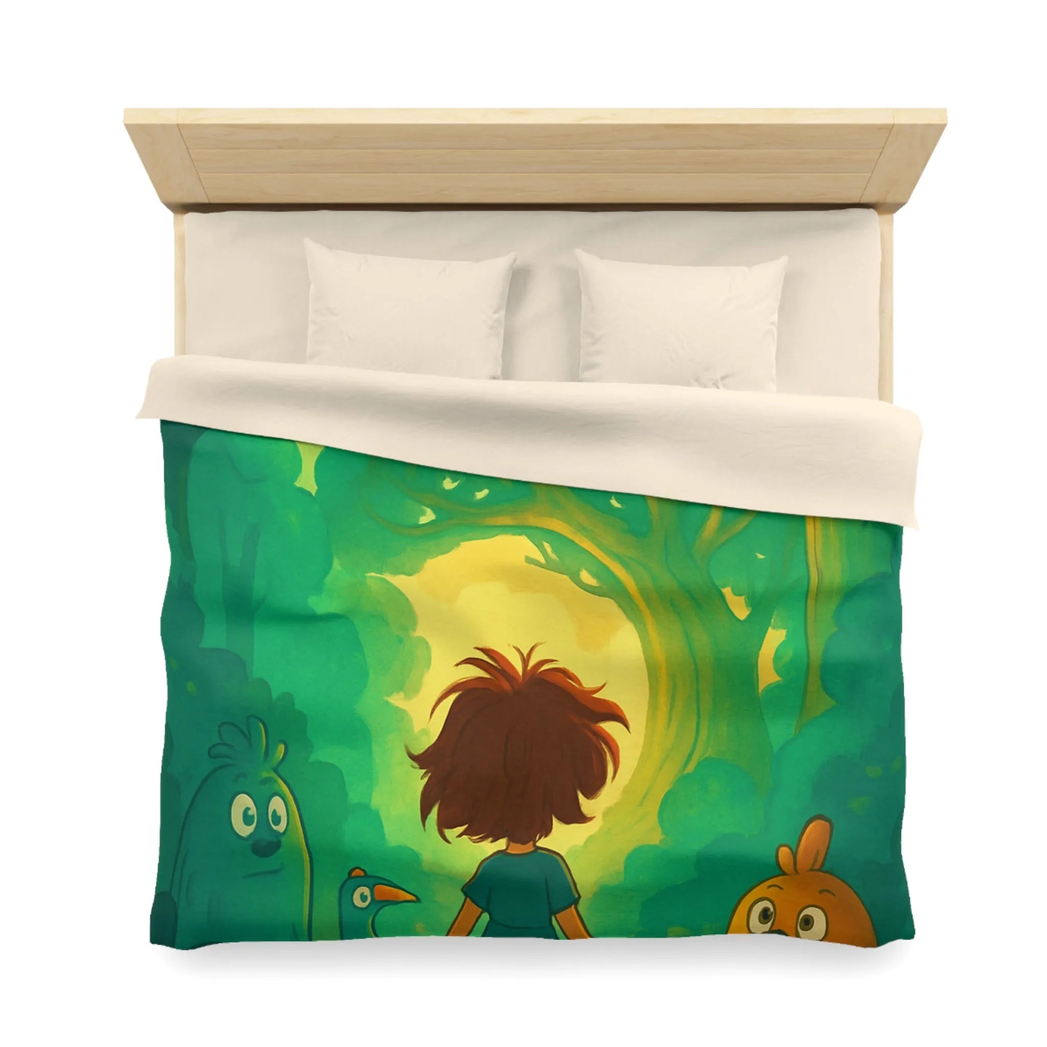 Housse de couette forêts enchantées avec animaux et personnage central, ambiance magique