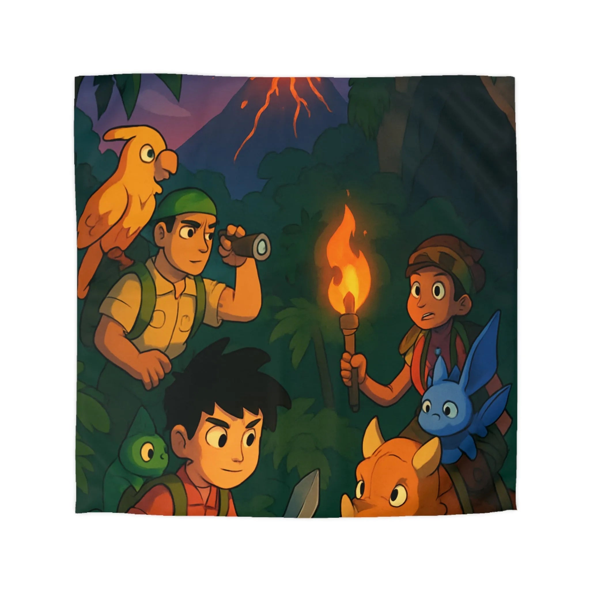 Explorez la jungle en famille avec des amis animaux et un volcan en éruption.