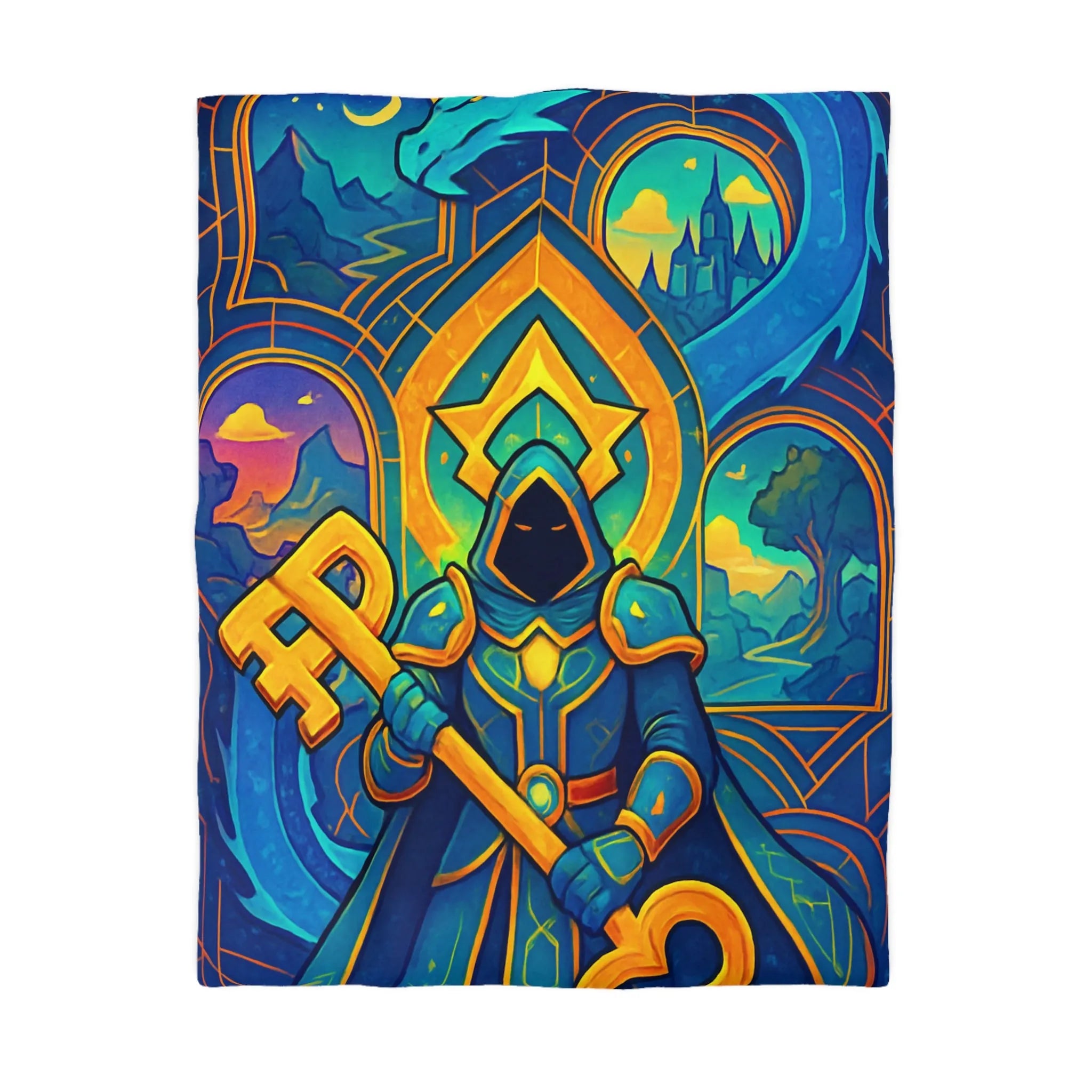 Housse de Couette Magicien Mystique avec Clef et Dragon pour Ambiance Enchantée