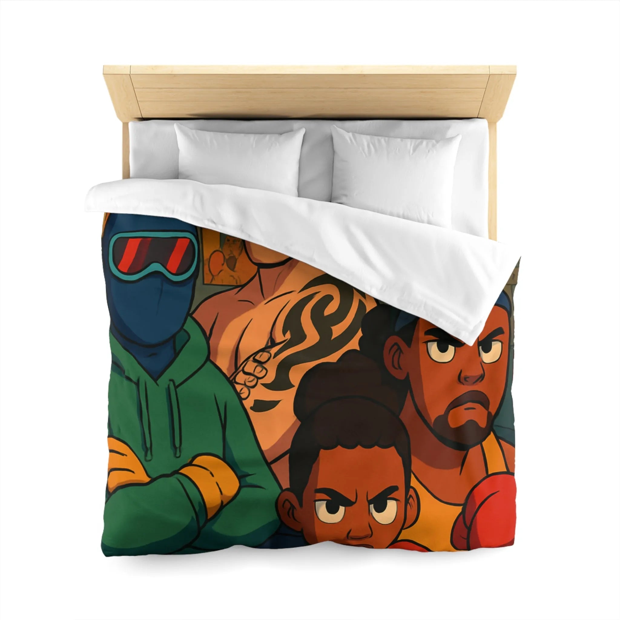 Housse de couette colorée avec boxeurs dessin animé pour chambre enfant sportive unique