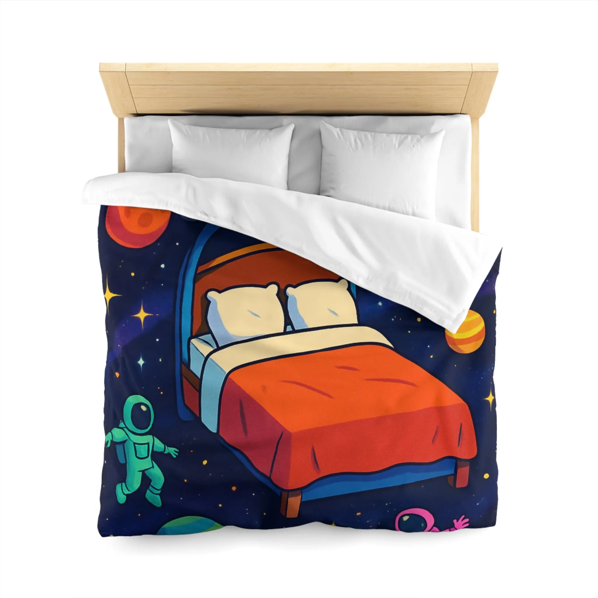 Housse de couette galaxies vibrantes avec astronautes flottants et planètes colorées pour enfants