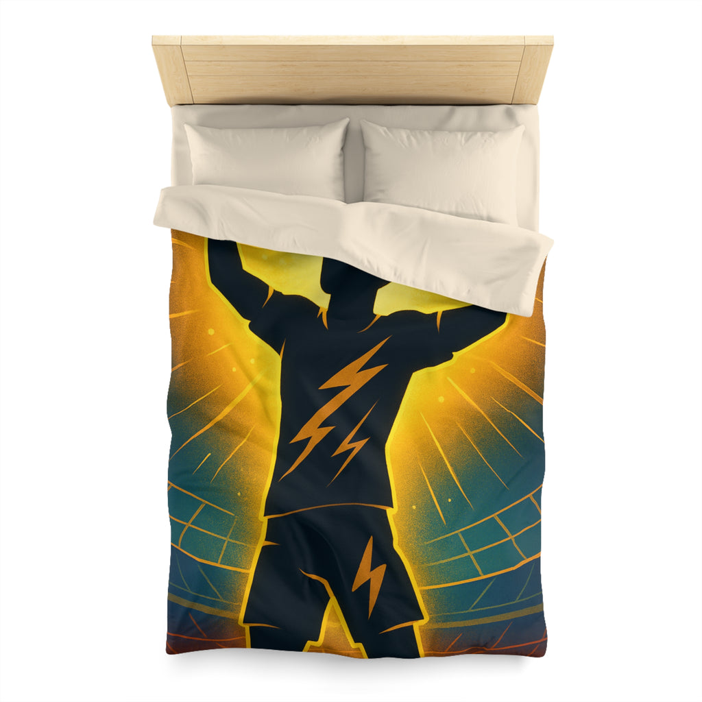 Housse de couette silhouette sportive avec éclair vibrant et fond lumineux unique