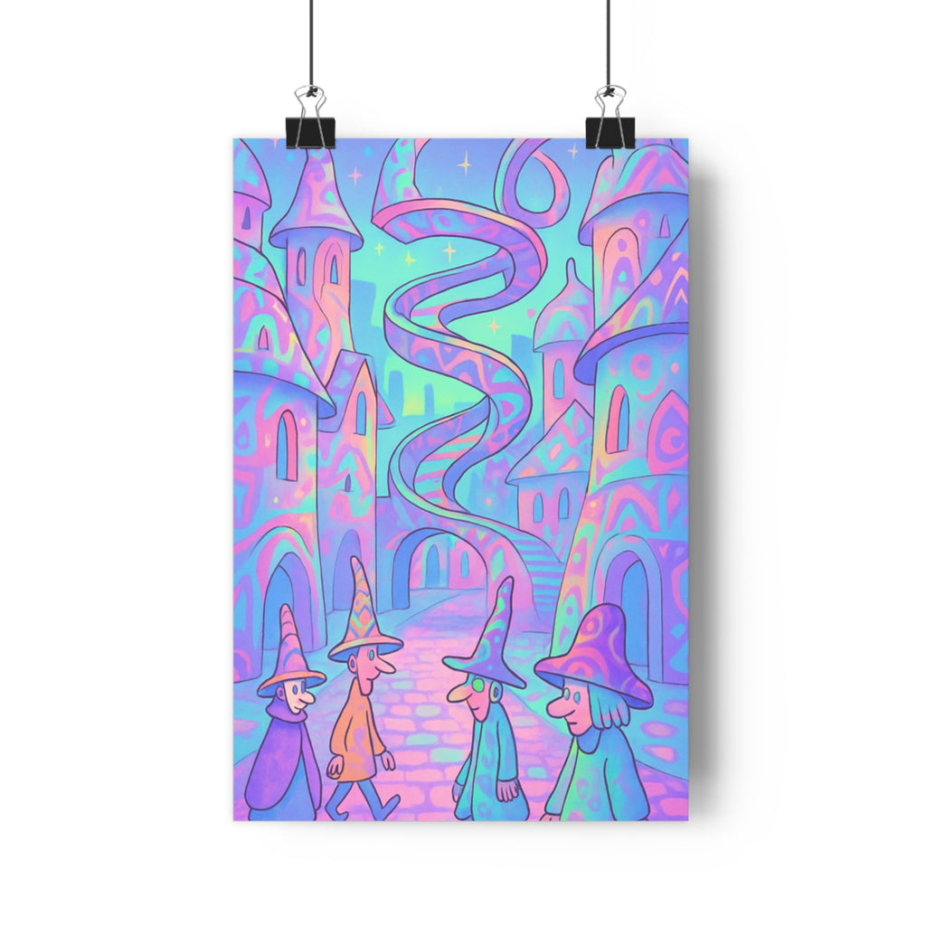 Poster décoratif cité rêve pastel magique surréaliste art chambre salon ambiance mystérieuse élégante qualité