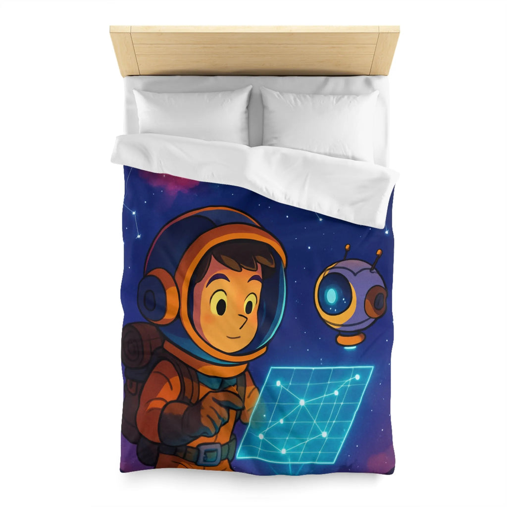 Housse de Couette Enfantine Astronaute et Robot Explorent le Ciel Étoilé Fantastique