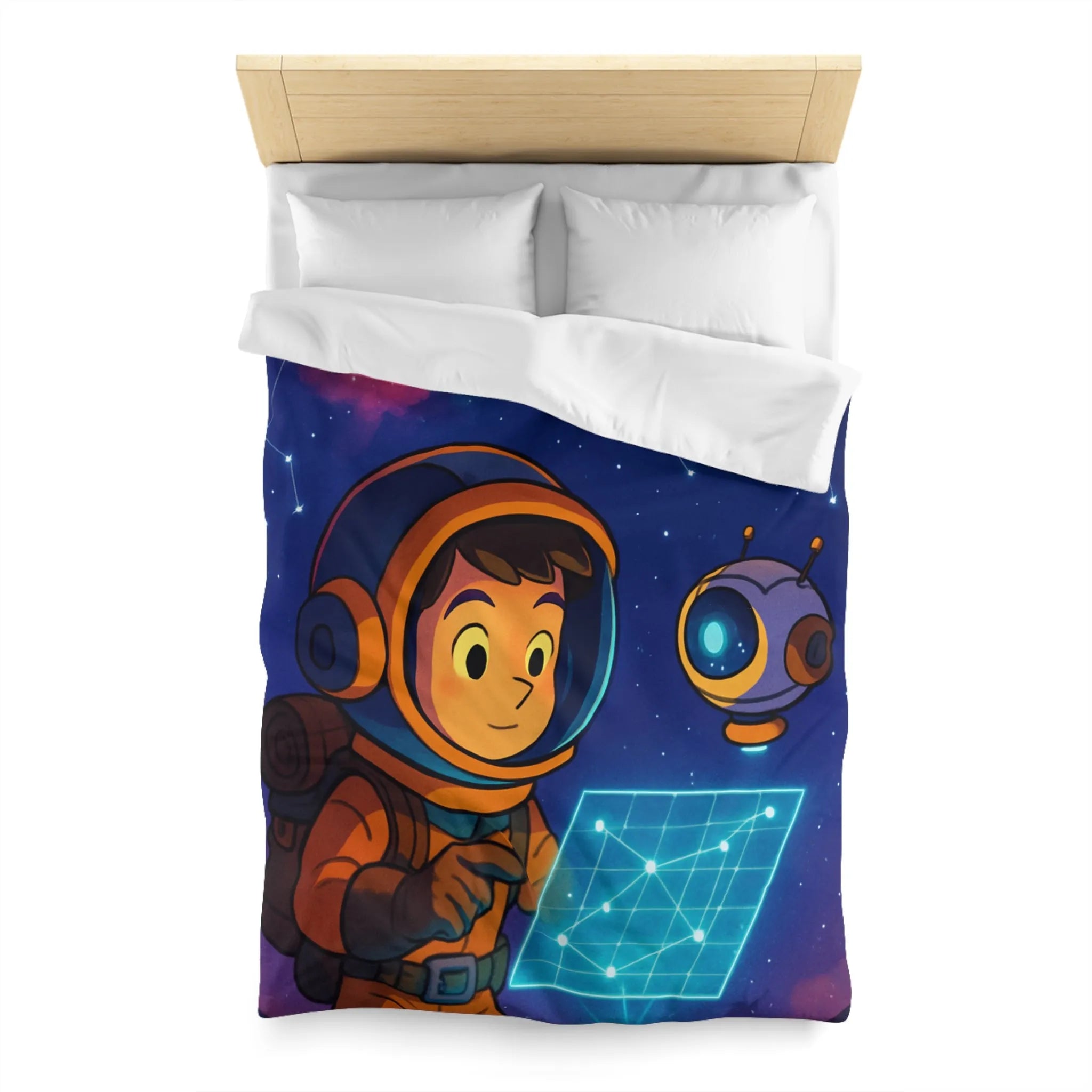 Housse de Couette Enfantine Astronaute et Robot Explorent le Ciel Étoilé Fantastique