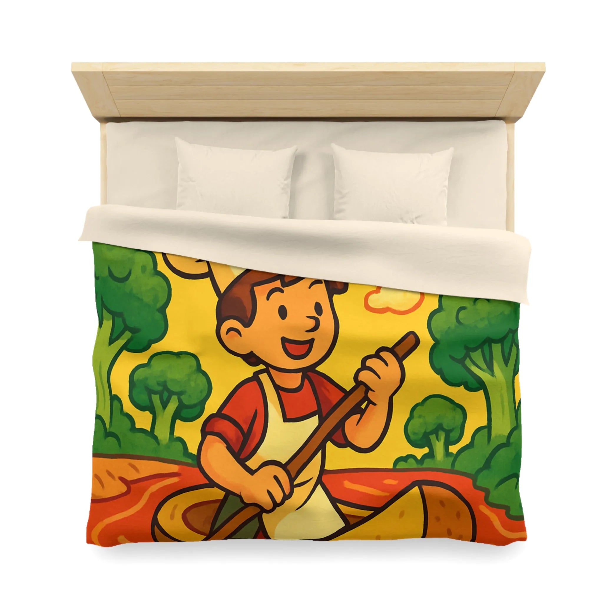 Housse de Couette Chef Enfant Naviguant en Barque sur Rivière Orange Ludique et Colorée