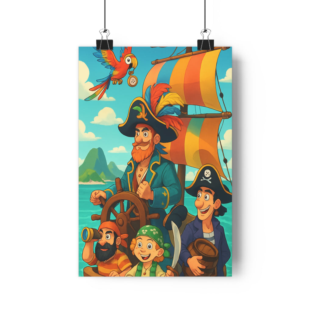 Poster décoratif aventure pirate coloré multicolore turquoise chambre enfant joyeux mer vibrant moderne exotique