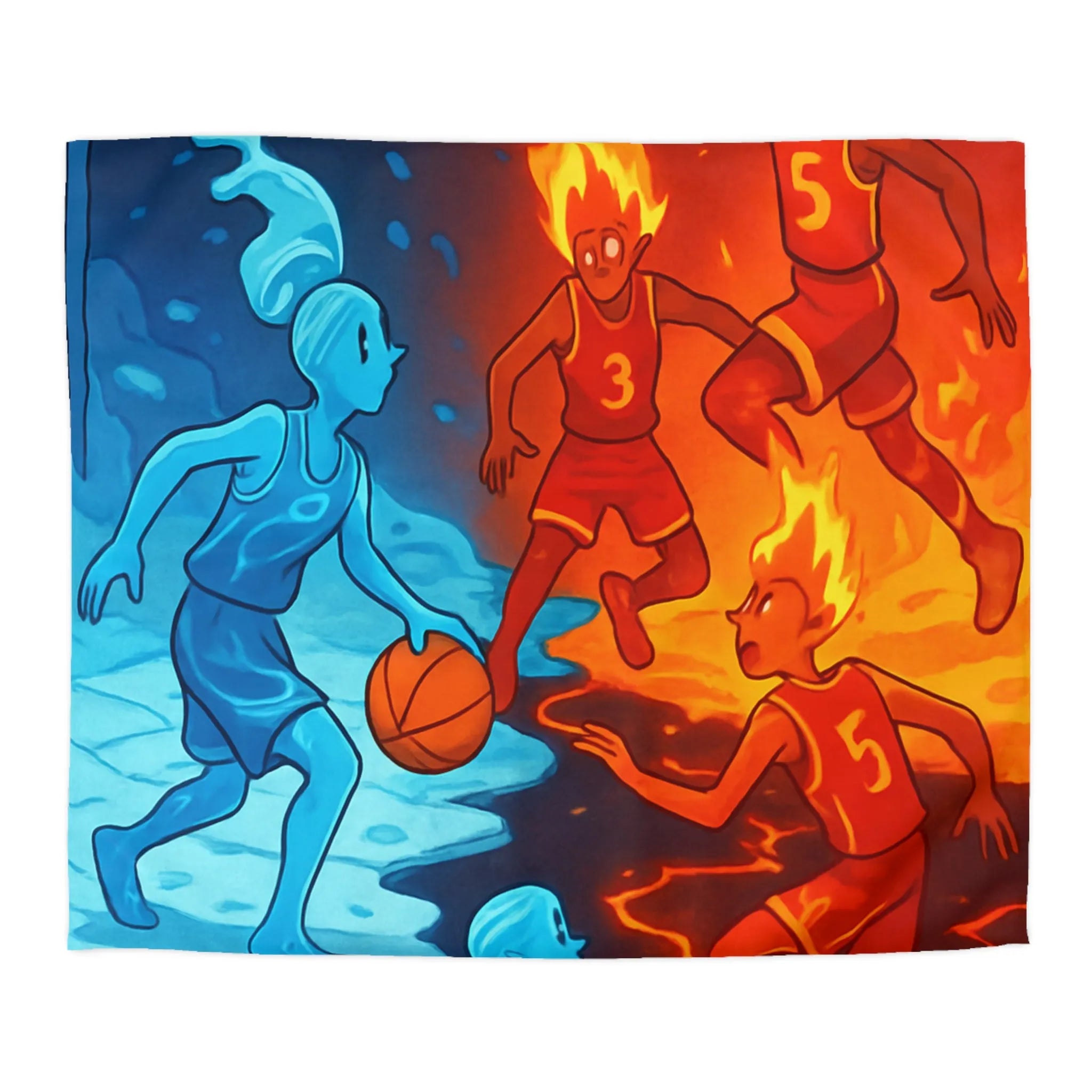 Housse de couette avec design artistique de basketball feu et glace spectaculaire