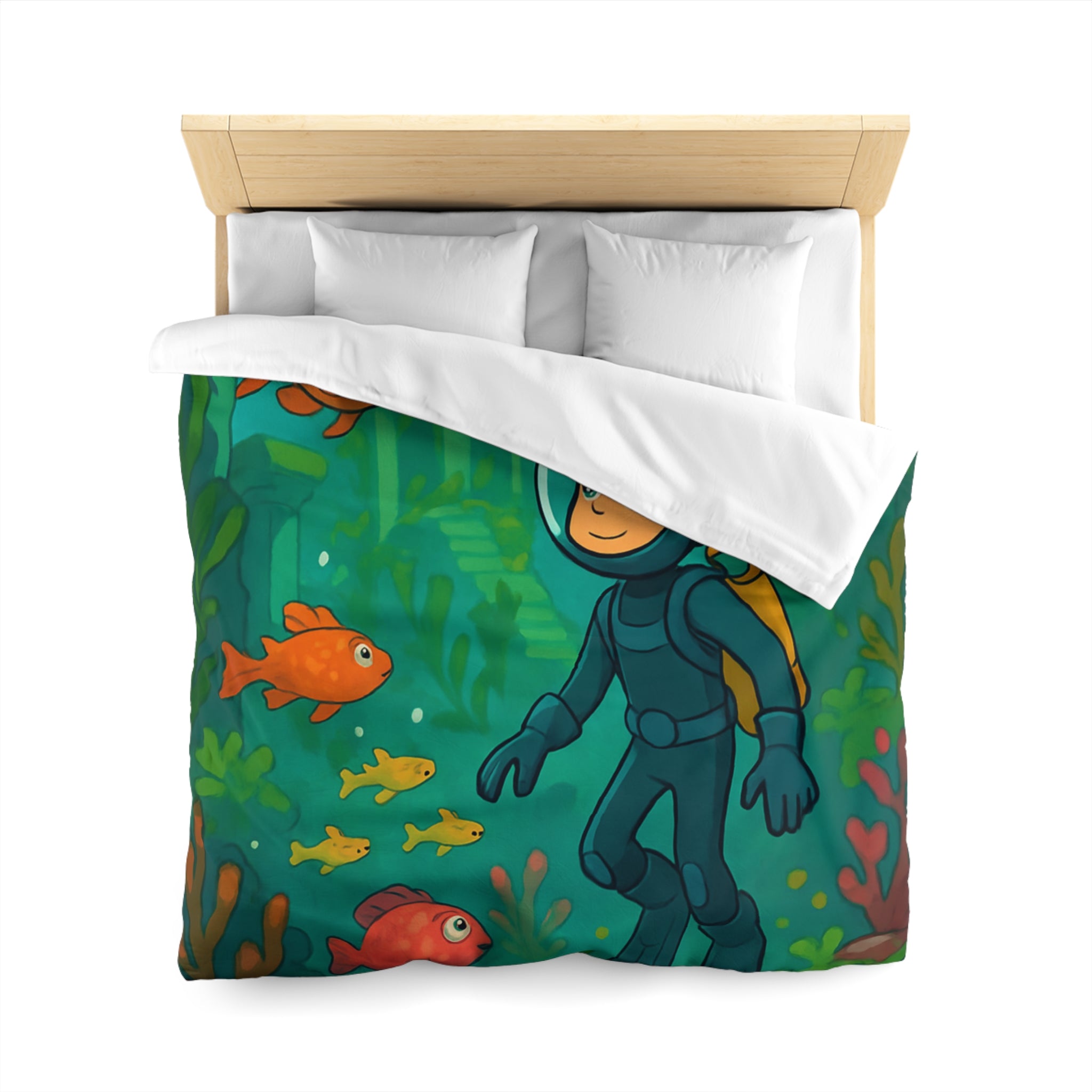 Plongée sous-marine enfantine avec poissons colorés et ruines anciennes, aventure océanique artistique