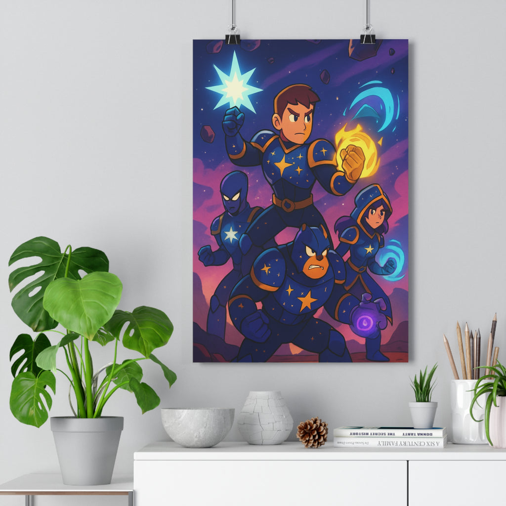 Poster décoratif futuriste bleu violet jaune aventure sciencefiction chambre héros aura dynamique animé qualité