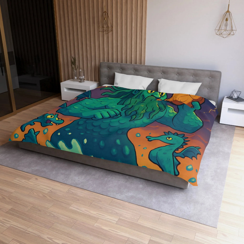 Housse de couette marine avec dessin de triton et créatures océaniques colorées enchanteurs