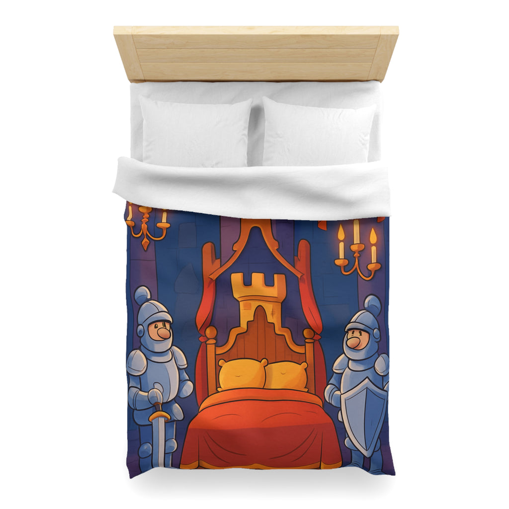 Housse de couette style médiéval avec chevaliers et lit à baldaquin animé