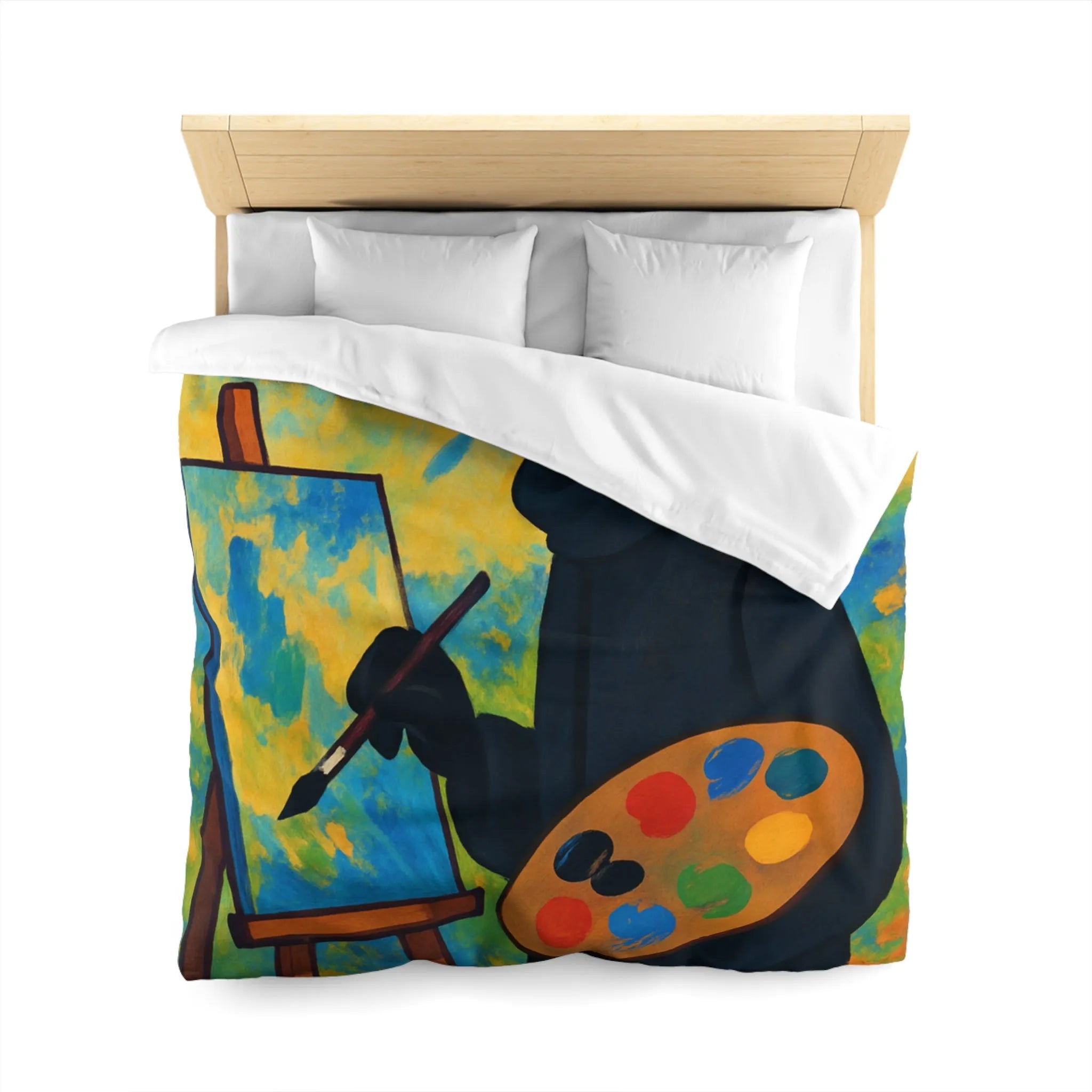 Housse de couette artiste mystérieux avec palette et paysage abstrait coloré