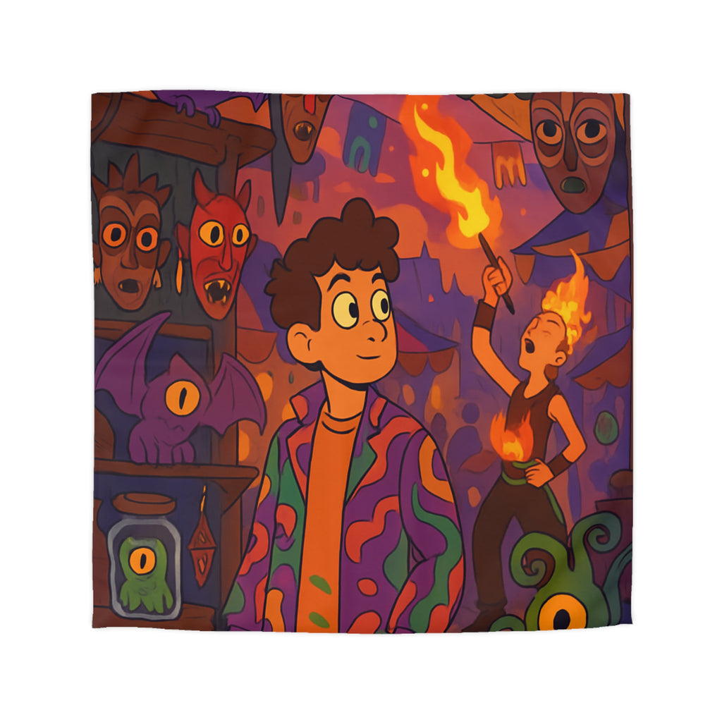 Housse de couette pour chambre enfants avec créatures mystiques et ambiance nocturne illustrée