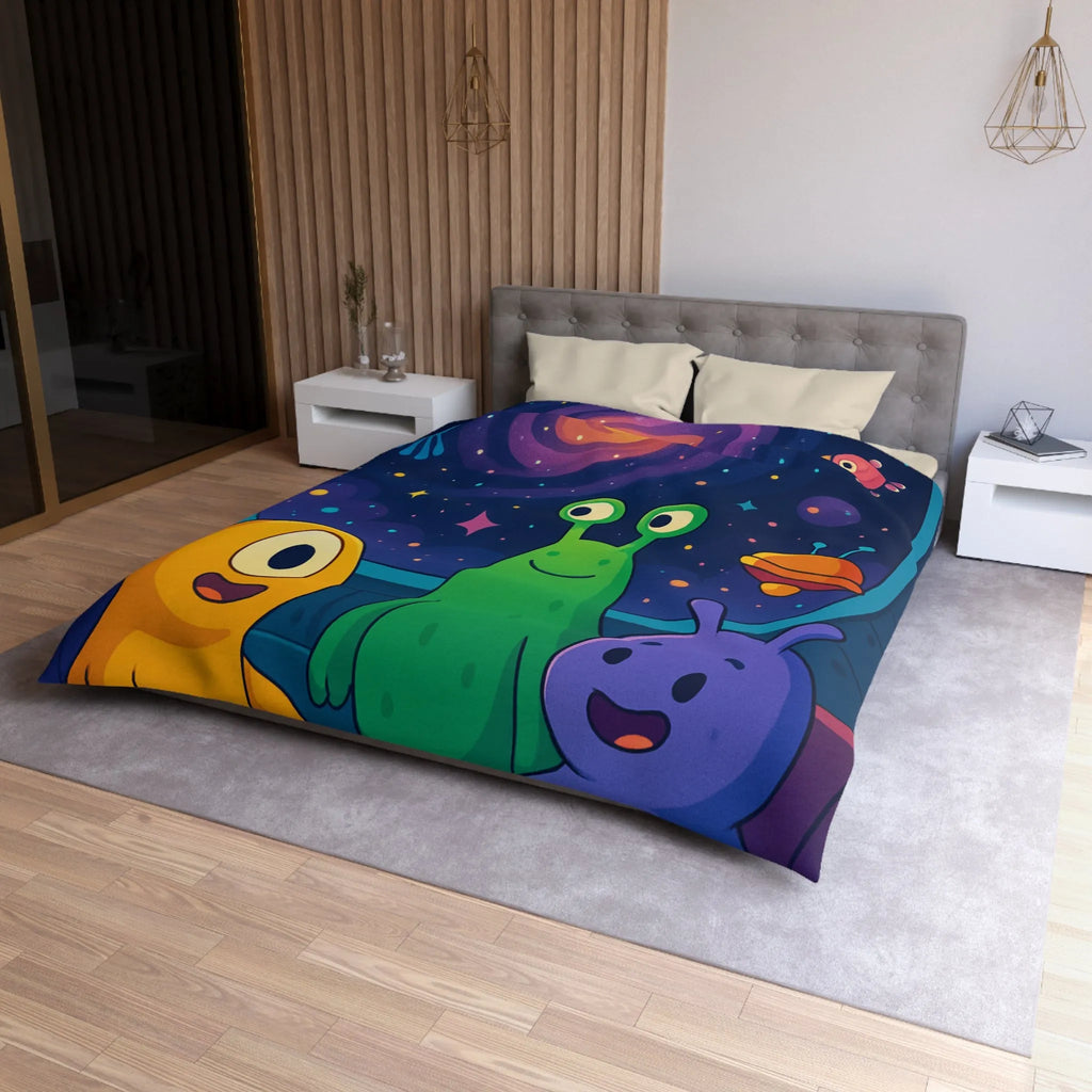 Housse de Couette Enfantine : Amis Extraterrestres Explorant l'Univers au Milieu des Étoiles
