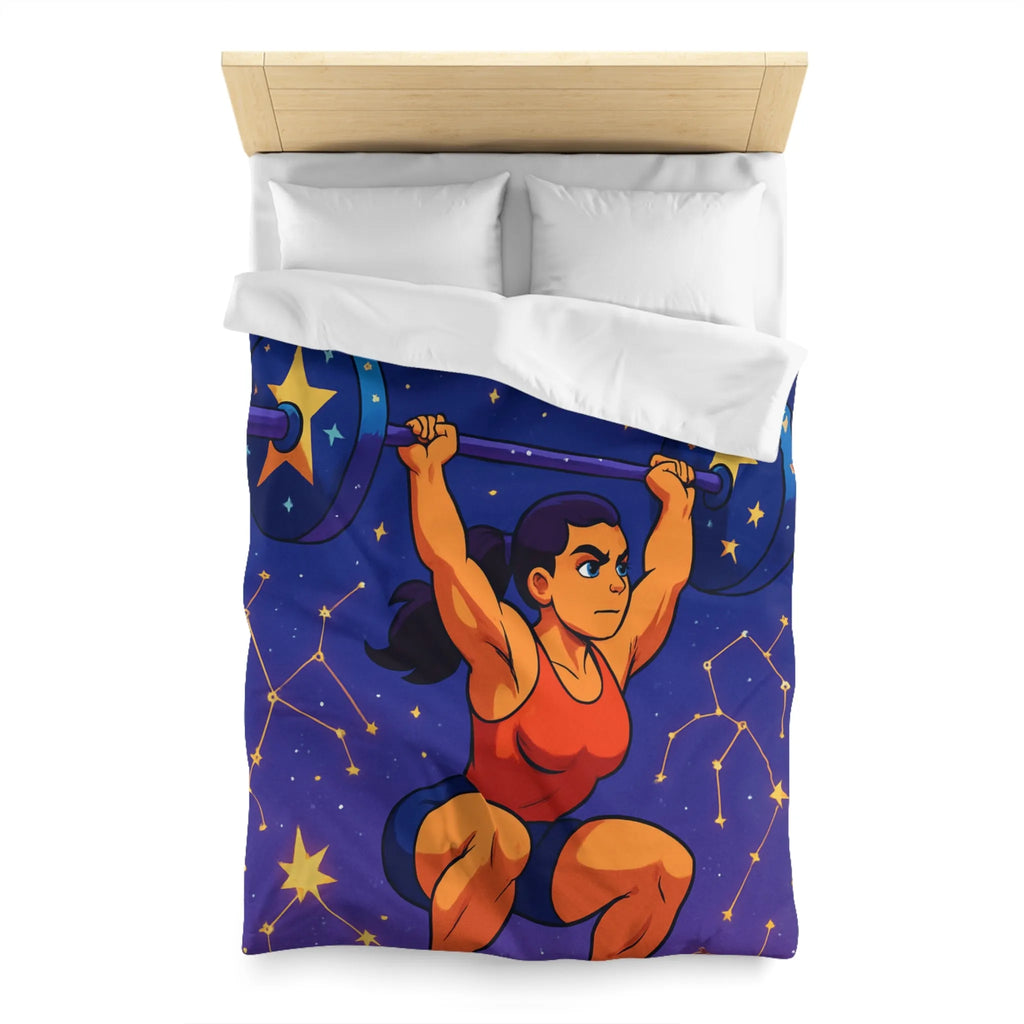 Housse de Couette Athlétique Femme Soulevant Poids Sous Ciel Étoilé et Constellations