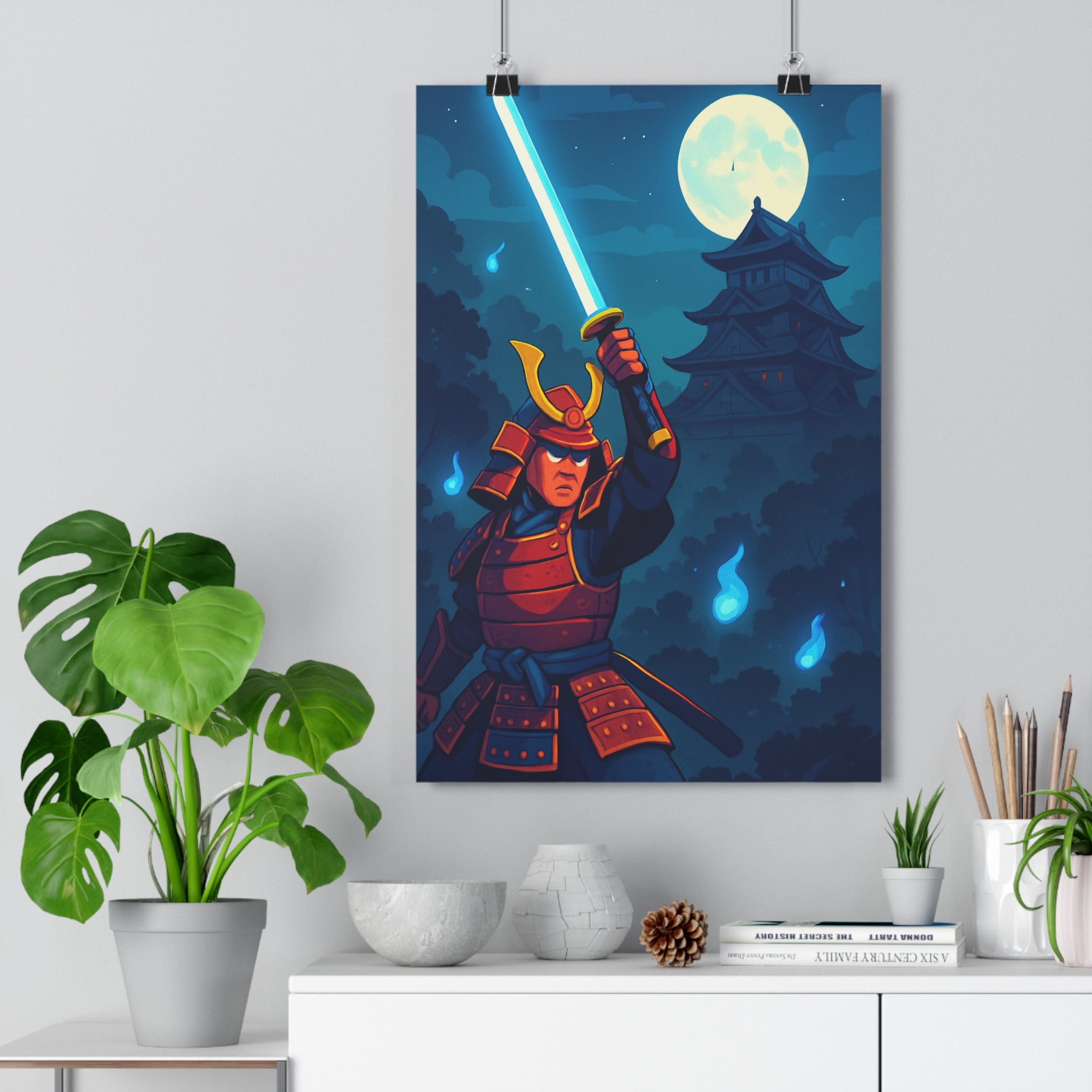 Poster décoratif samouraï rouge lumineux mystique manga intense salon chambre japonais qualité premium qualité