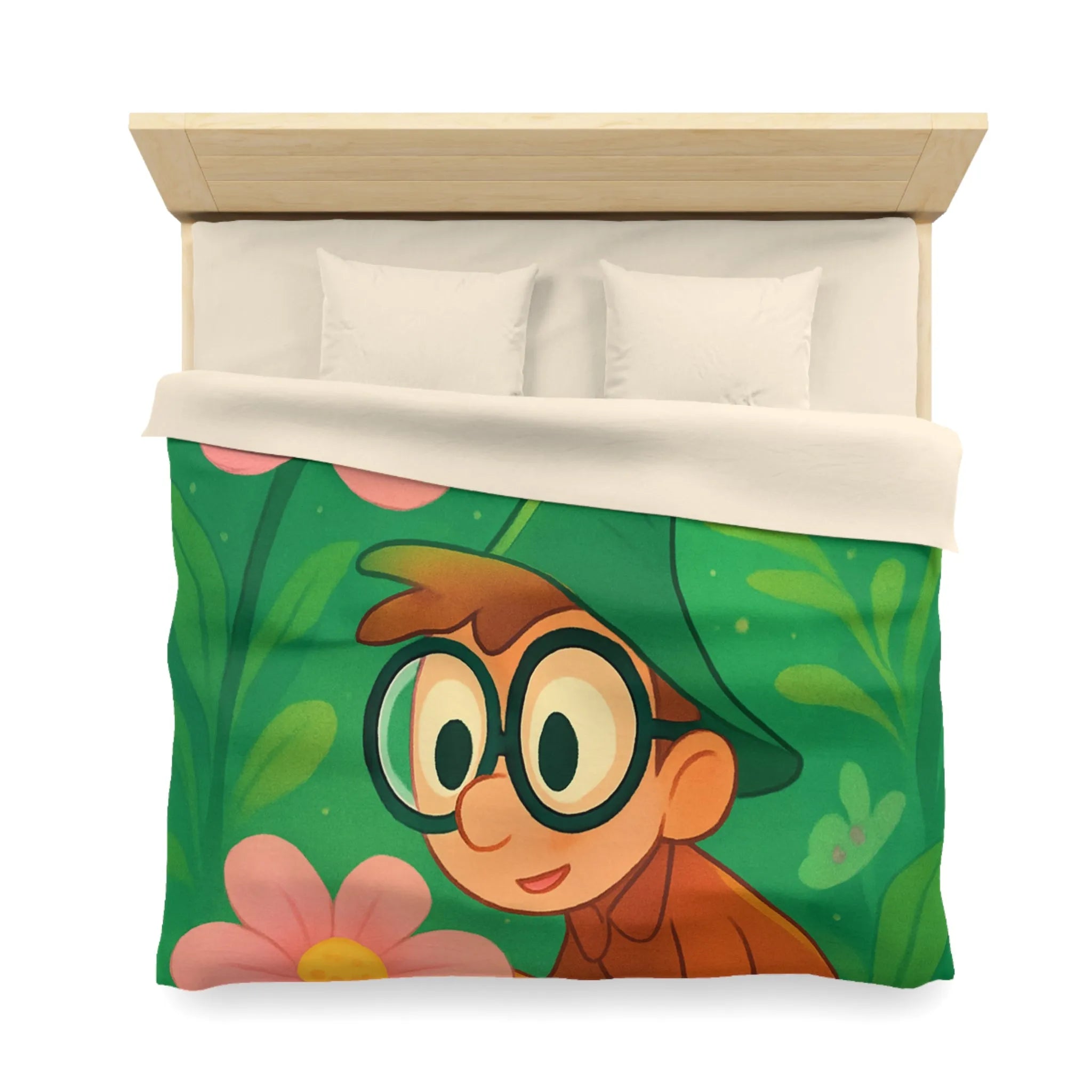 Housse de couette enfants magique jardin avec garçon et fleurs papillon colorés