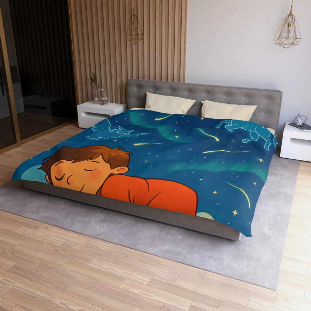 Housse de couette enfant étoilée avec animaux et motifs célestes colorés