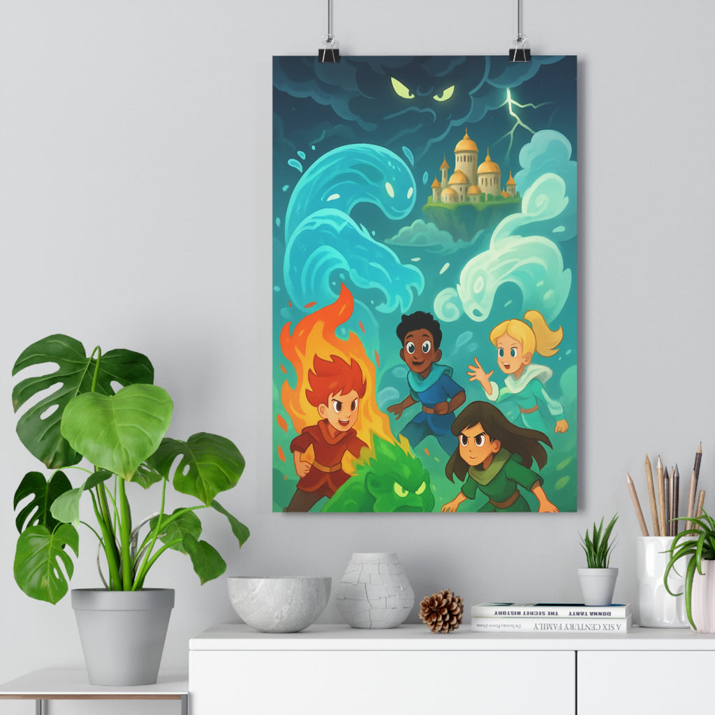 Poster décoratif fantastique bleu vert orange aventure mystique chambre salon éléments majestueux dynamique qualité