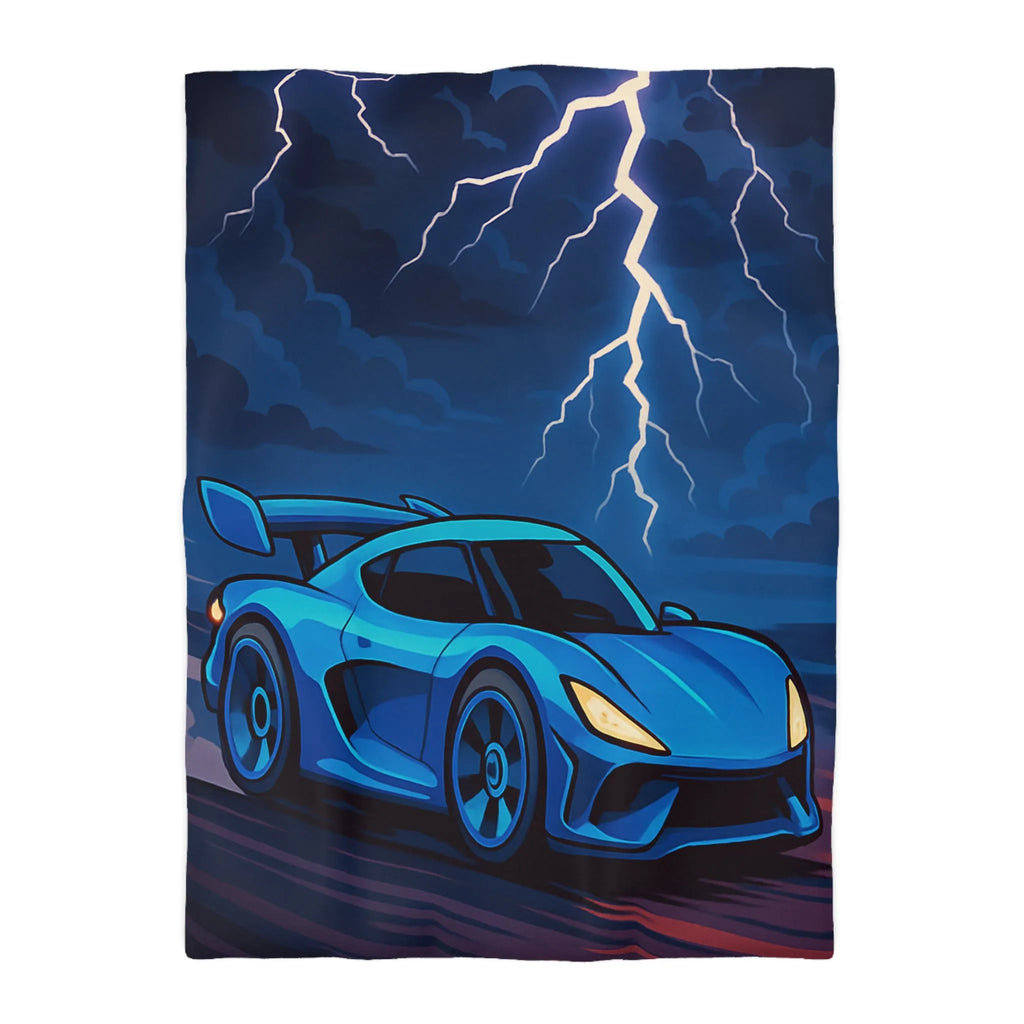 Housse de couette bleue supercar avec éclair ciel dramatique pour chambre moderne