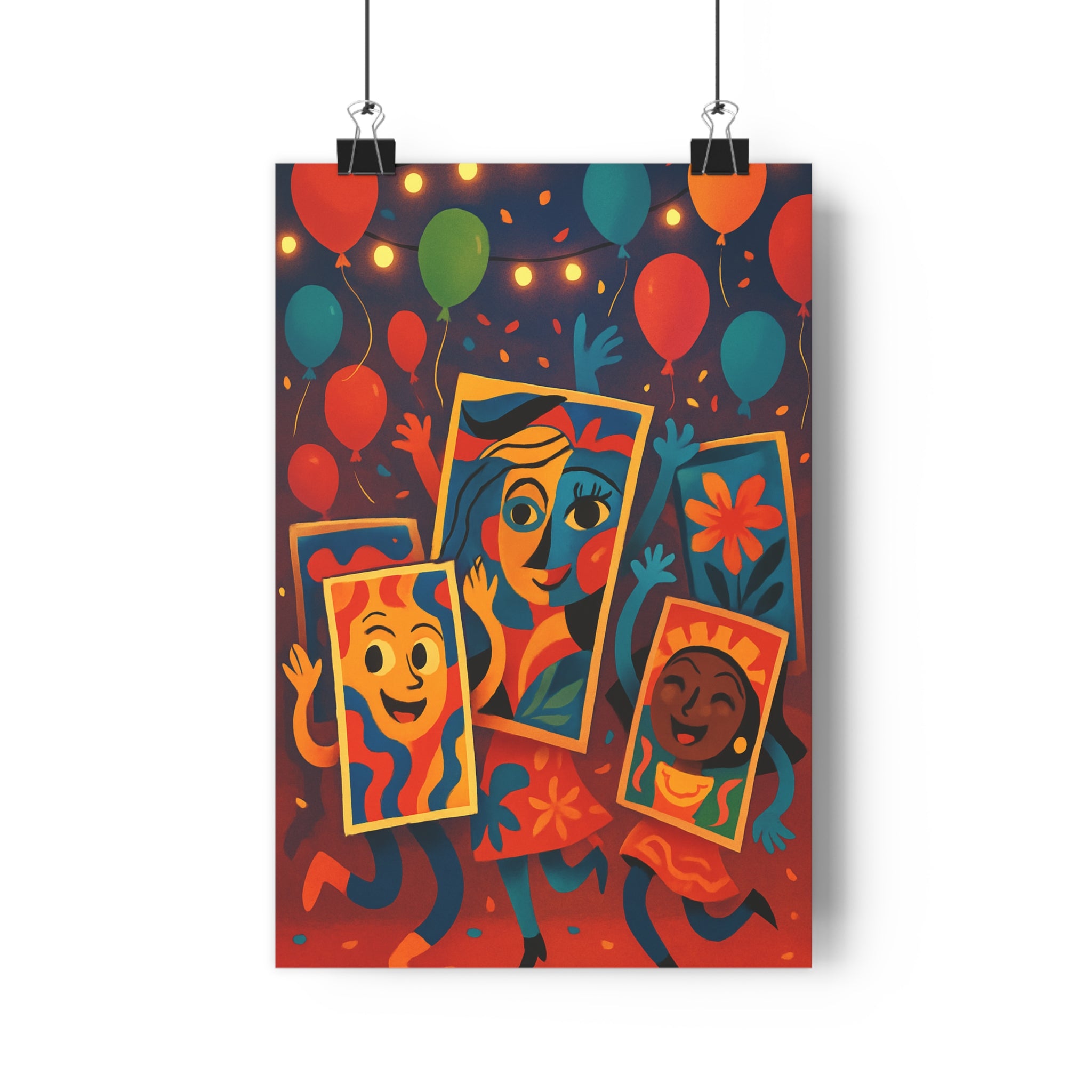 Poster décoratif cartoon bleu rouge orange joyeux salon chambre dynamique festif ambiance coloré 30x46