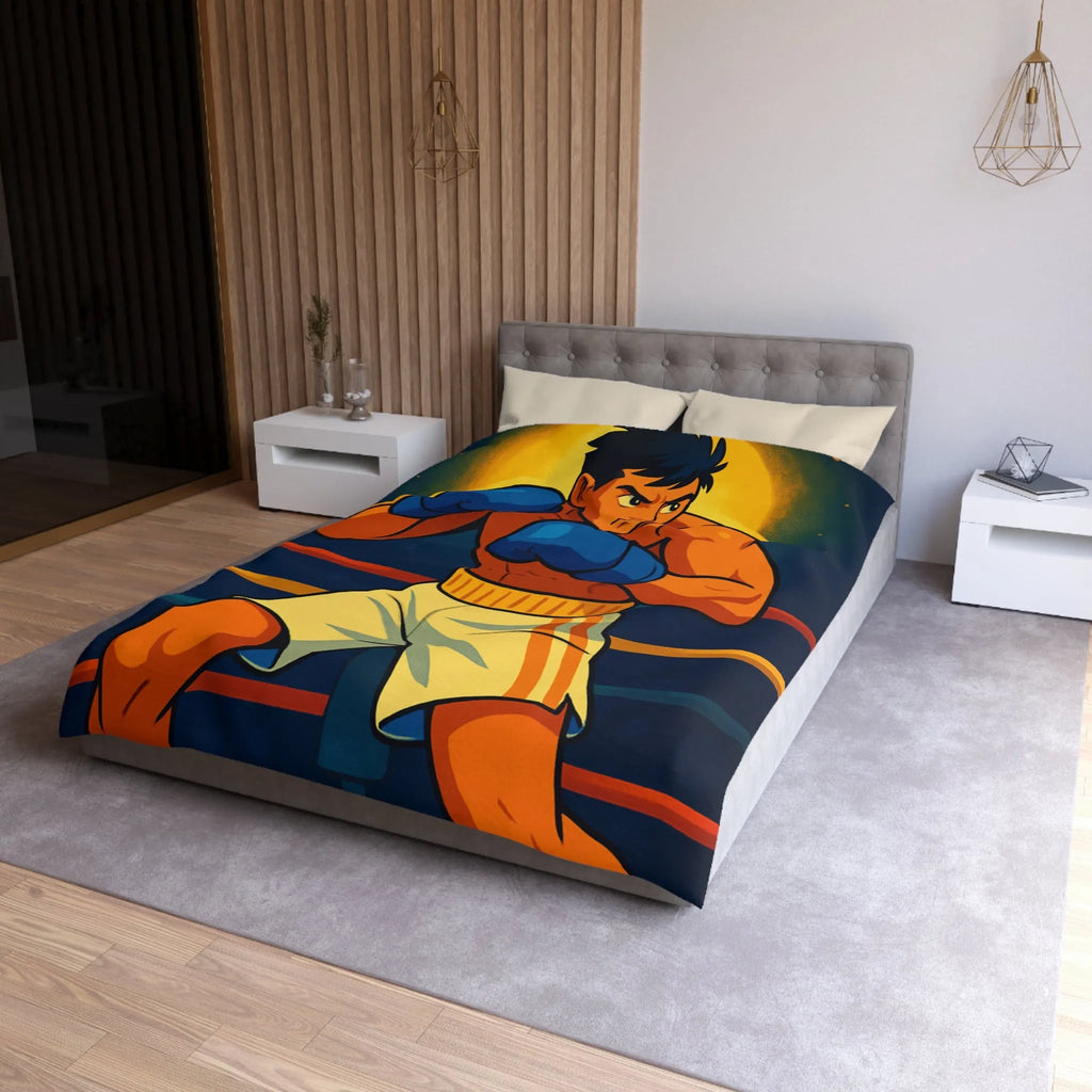 Housse de couette avec motif boxeur animé prêt pour le ring, style vibrant