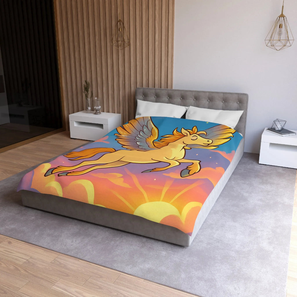 Housse de Couette Enfantin : Pégase Ailé Volant au Crépuscule dans le Ciel