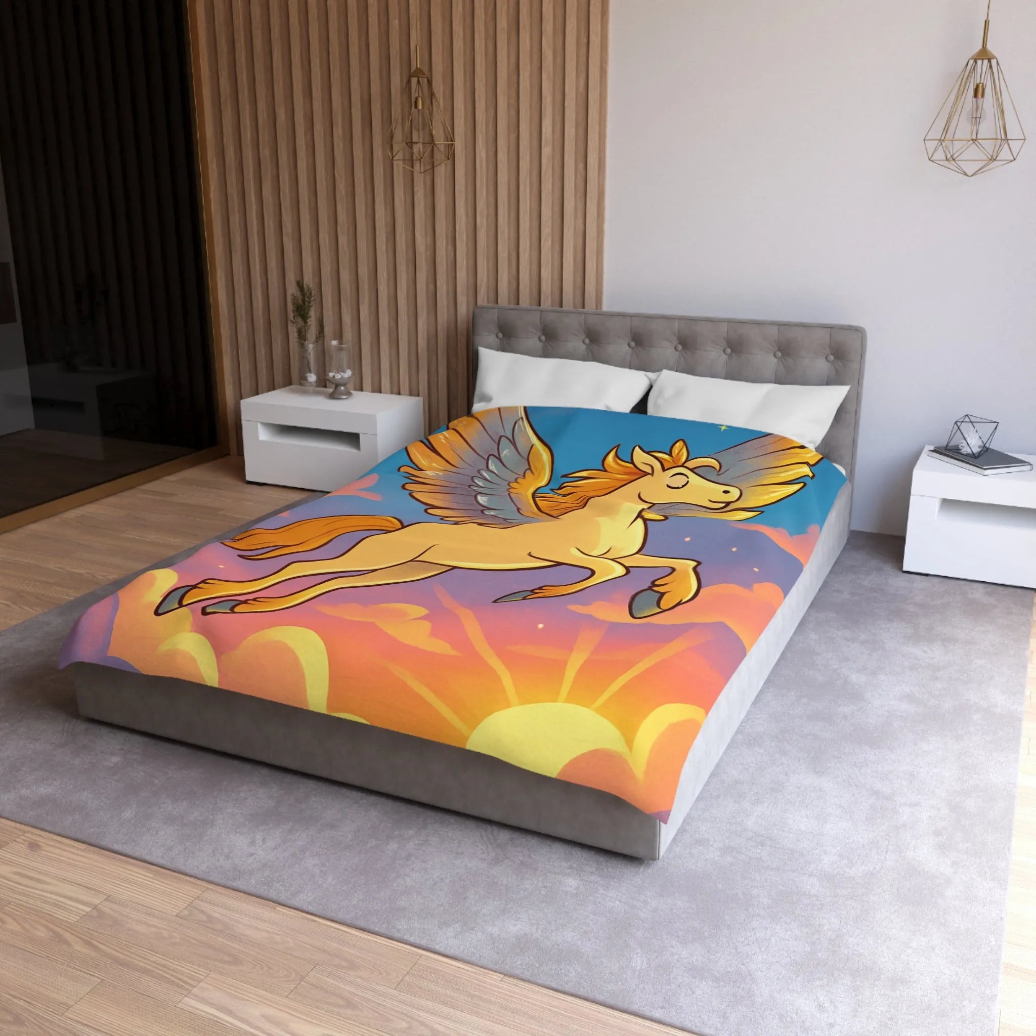 Housse de Couette Enfantin : Pégase Ailé Volant au Crépuscule dans le Ciel