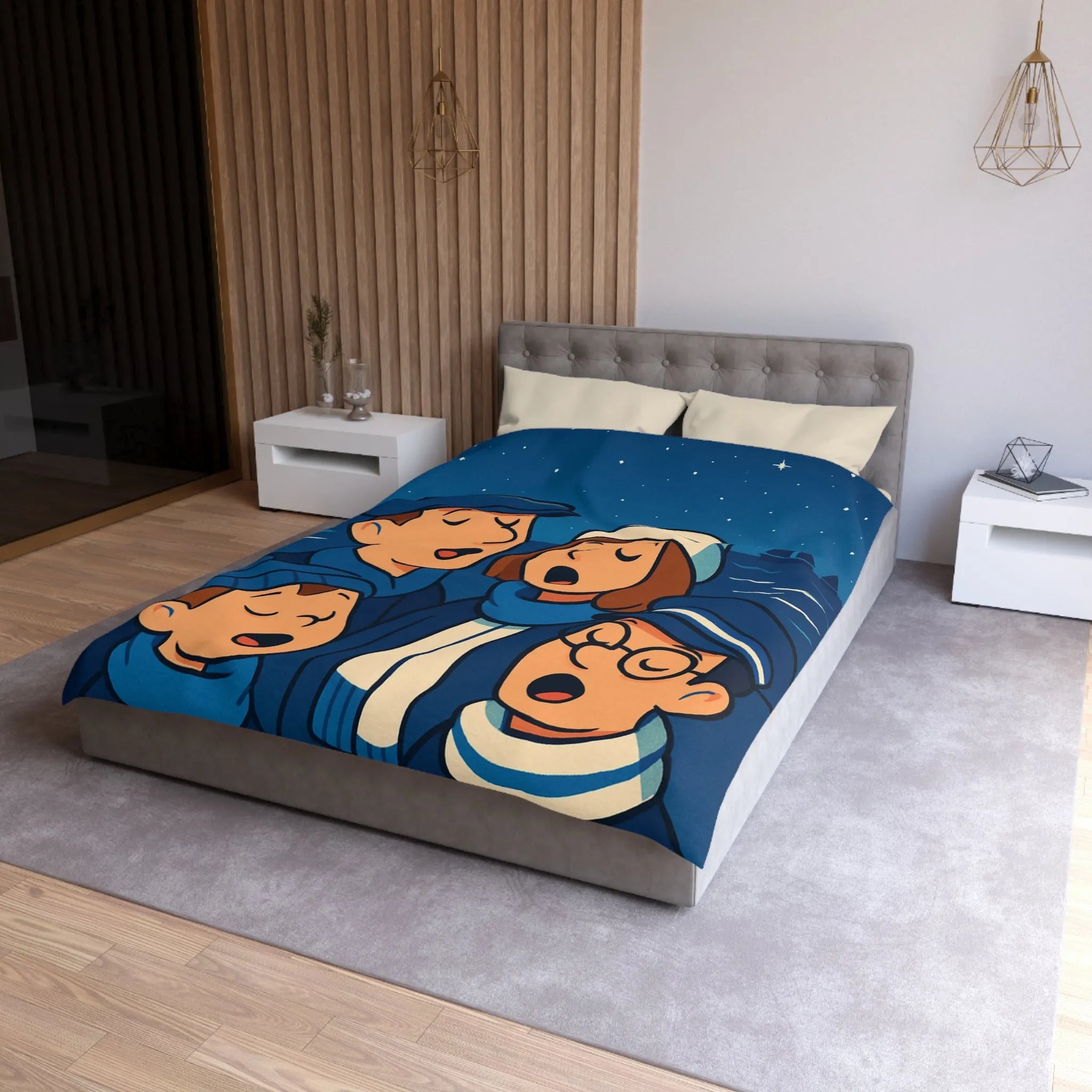 Housse de couette avec illustration nautique vintage de chanteurs sous un ciel étoilé