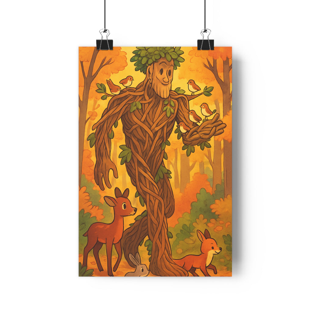 Poster décoratif fantastique forêt automnale géant bois feuilles animaux chaud paisible chambre bureau 30x46