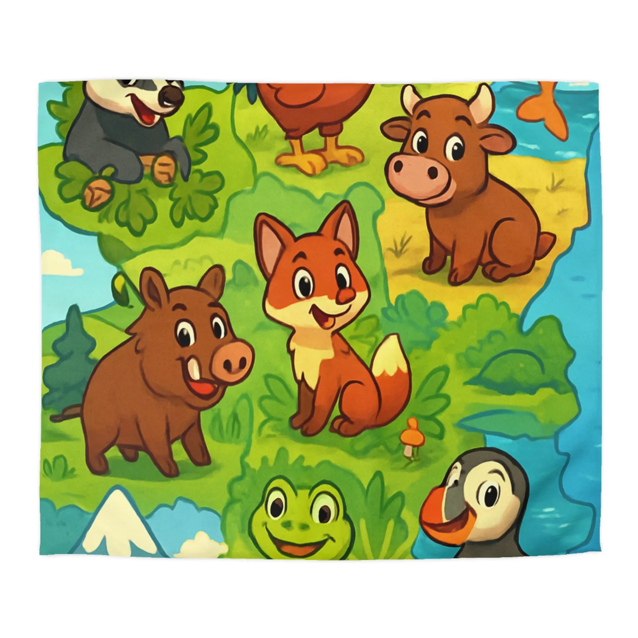 Housse de couette enfants avec dessins animaux mignons forêt montagne rivière colorée