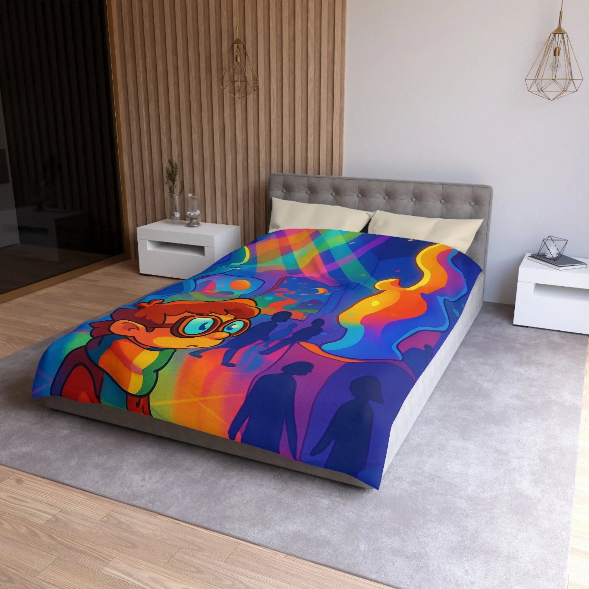 Housse de Couette Colorée Inspirée d'une Galerie d'Art Moderne avec Lumières Vives