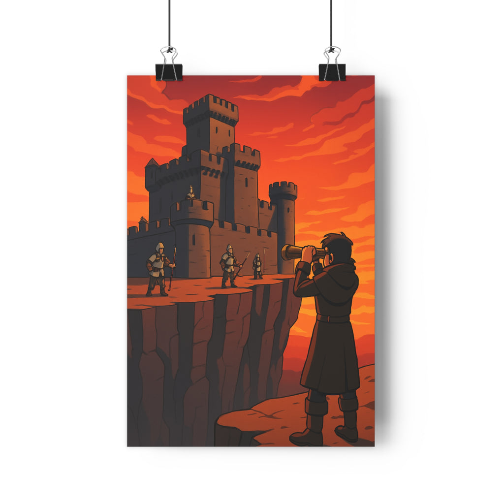 Poster décoratif mystique château dramatique flamboyant orange rouge salon chambre ambiance moderne unique qualité