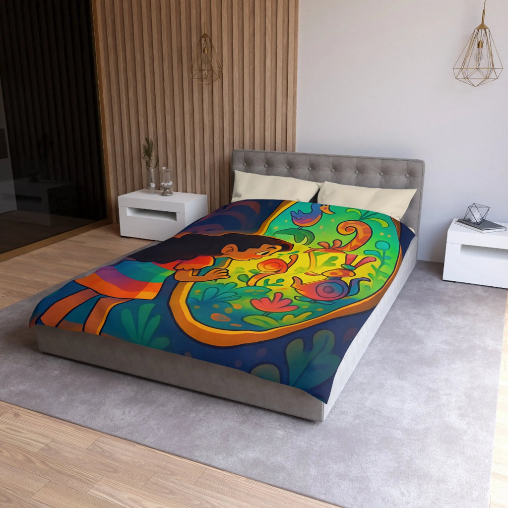 Housse de Couette Enfant Rêve Mystérieux Jardin Émerveillé Couleurs Vives Décor Imaginaire