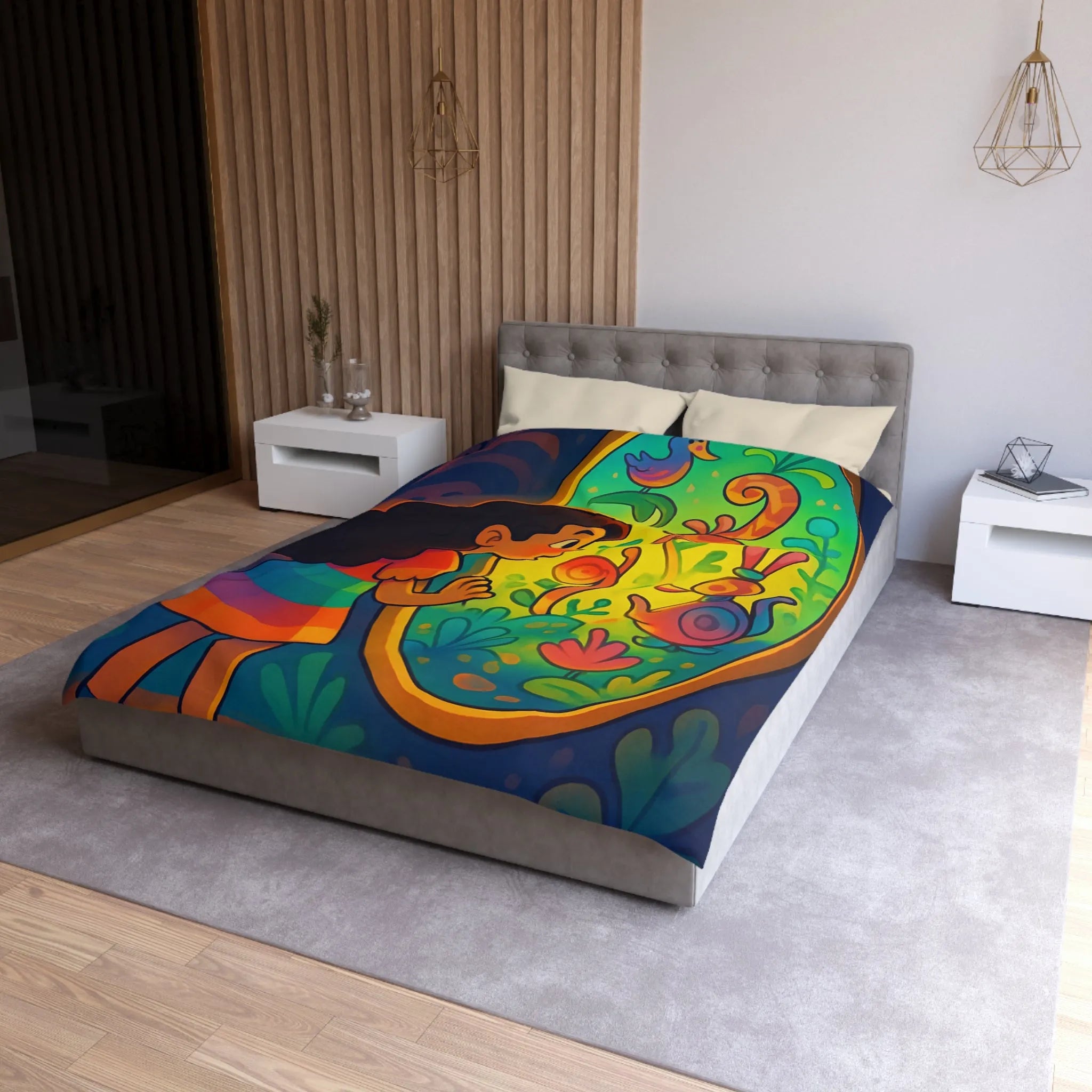 Housse de Couette Enfant Rêve Mystérieux Jardin Émerveillé Couleurs Vives Décor Imaginaire