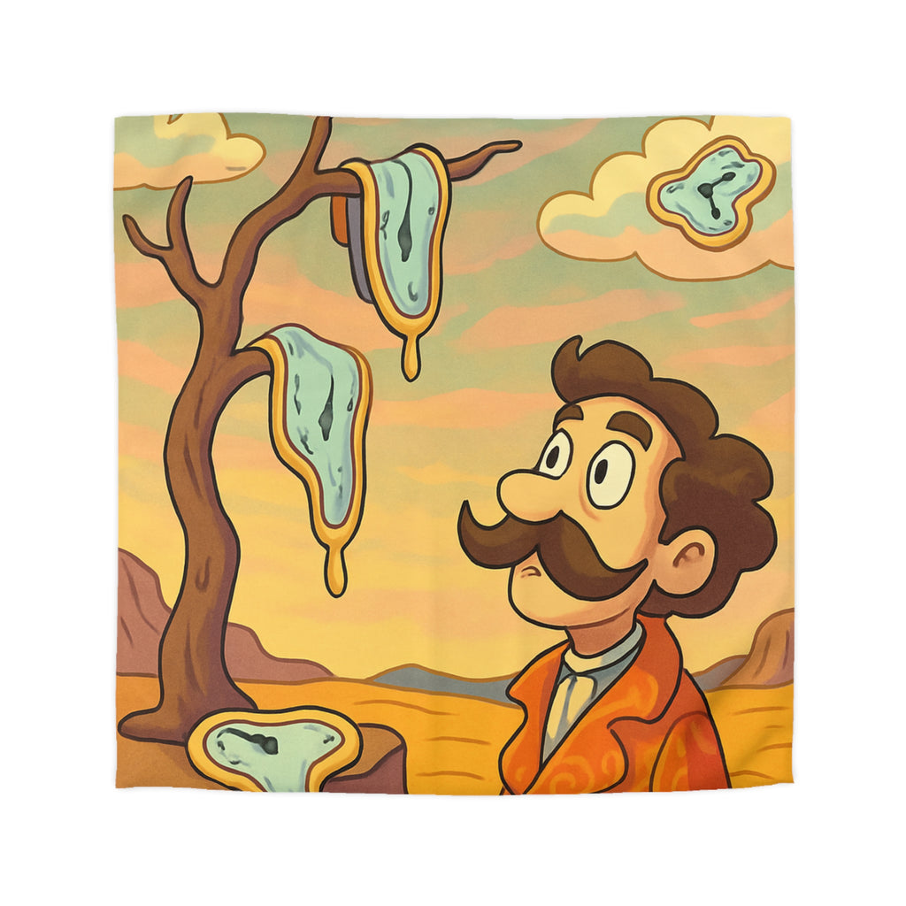 Housse de couette style surréaliste avec montres molles et paysage désertique vibrant