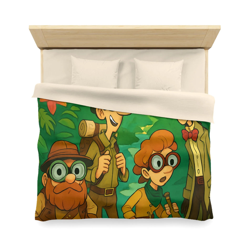 Housse de couette jungle colorée avec explorateurs, perroquet et singe aventureux