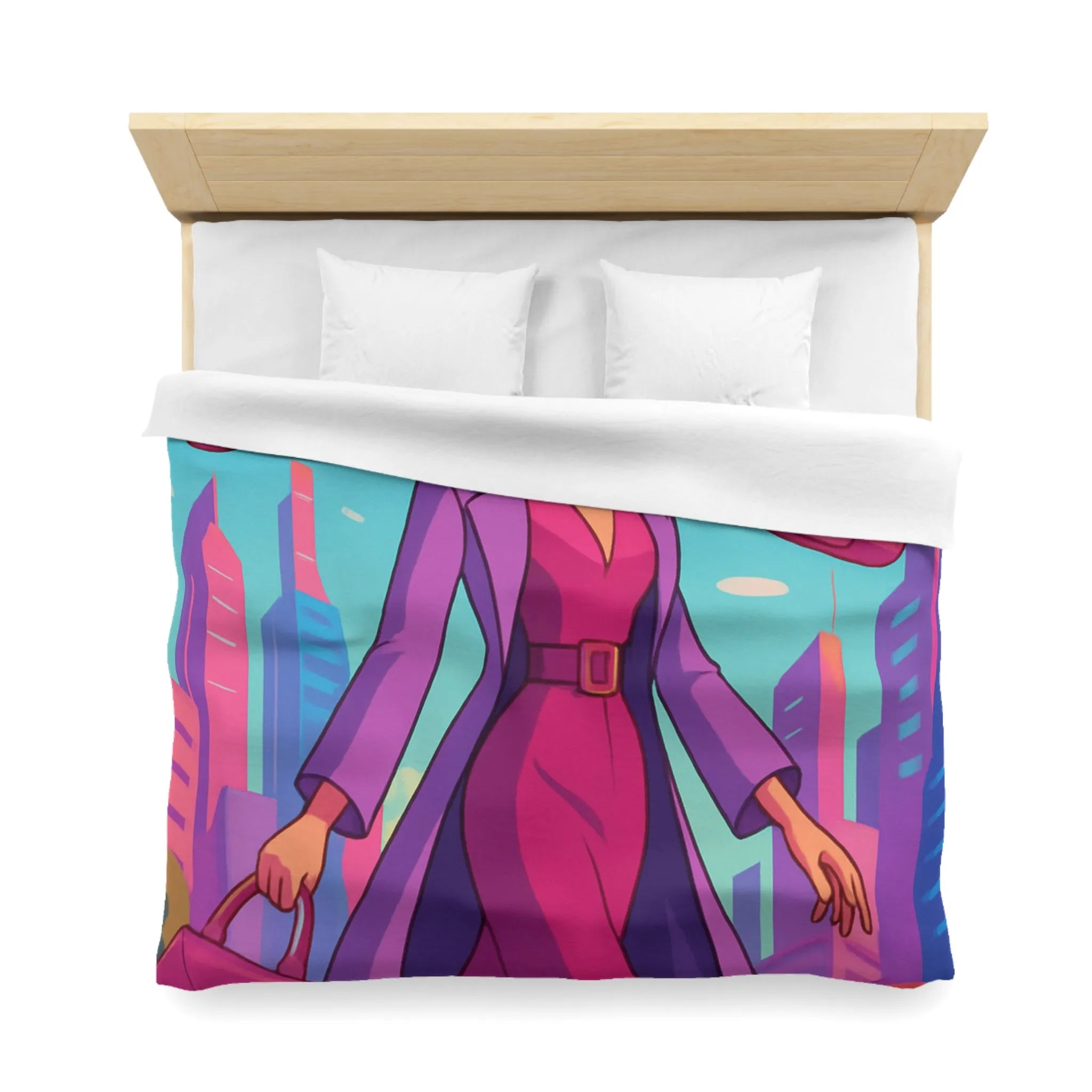 Élégante illustration urbaine rétro-futuriste avec personnage glamour et accessoires stylés en rose