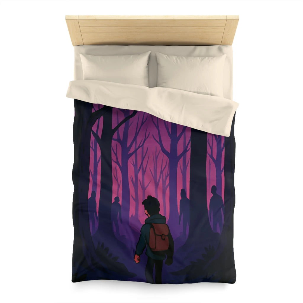 Housse de couette forêt mystérieuse avec personnage silhouette pour ambiance mystique