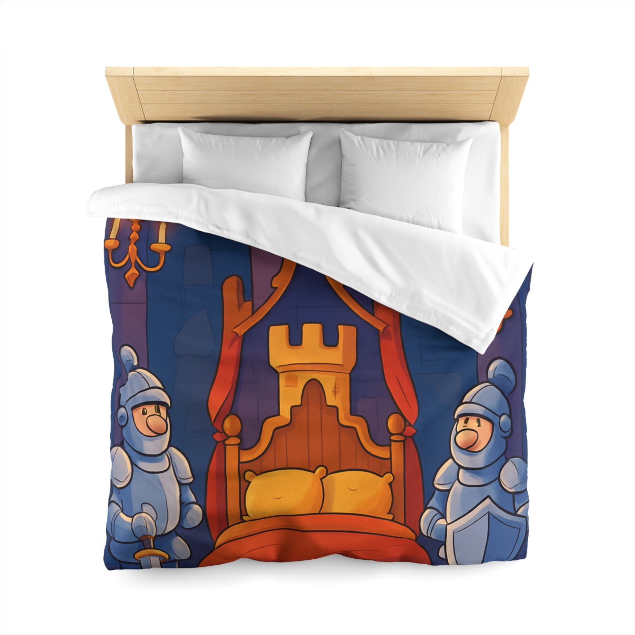 Housse de couette style médiéval avec chevaliers et lit à baldaquin animé